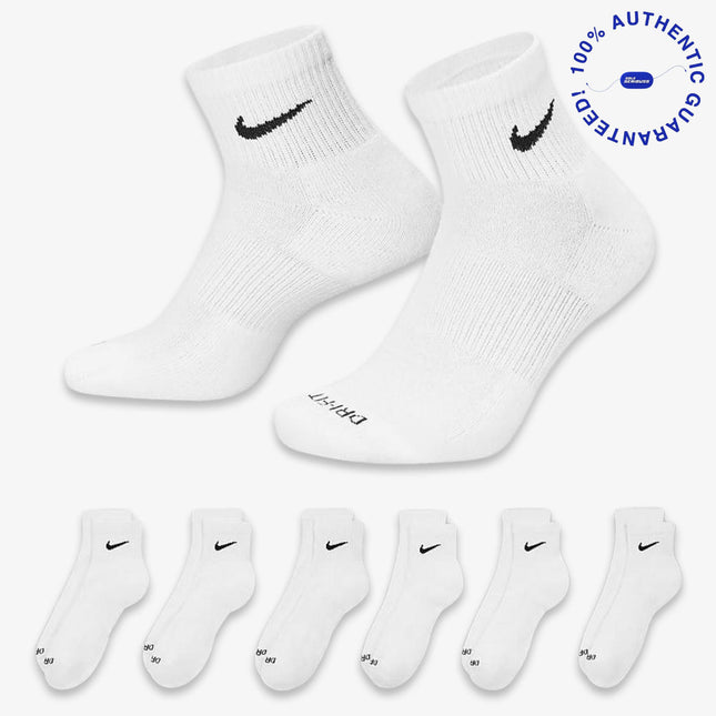 Nike Dri-FIT Everyday Plus Cushioned Mid Training Quarter Ankle Socks (6 Pack) White | SOLE SERIOUSS [1]