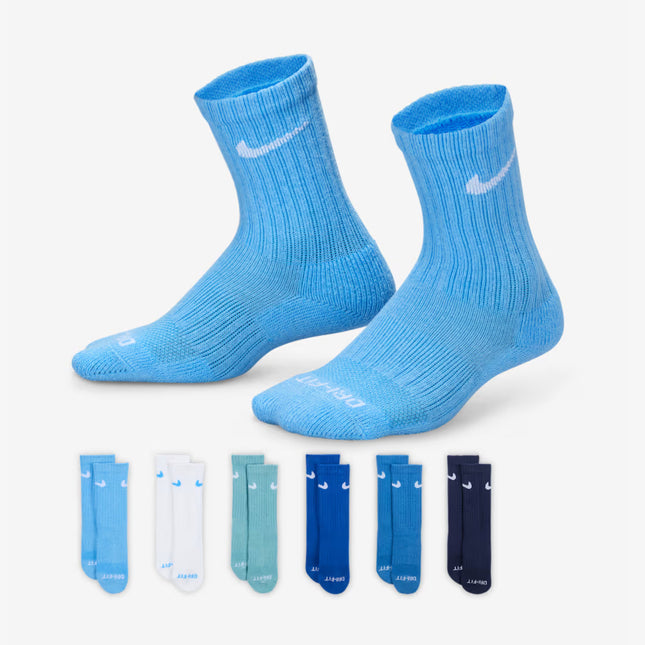 Nike Dri-Fit Performance Basics High Crew Socks (6 Pack) Blue / Multicolor (Little Kids) | SOLE SERIOUSS [1]