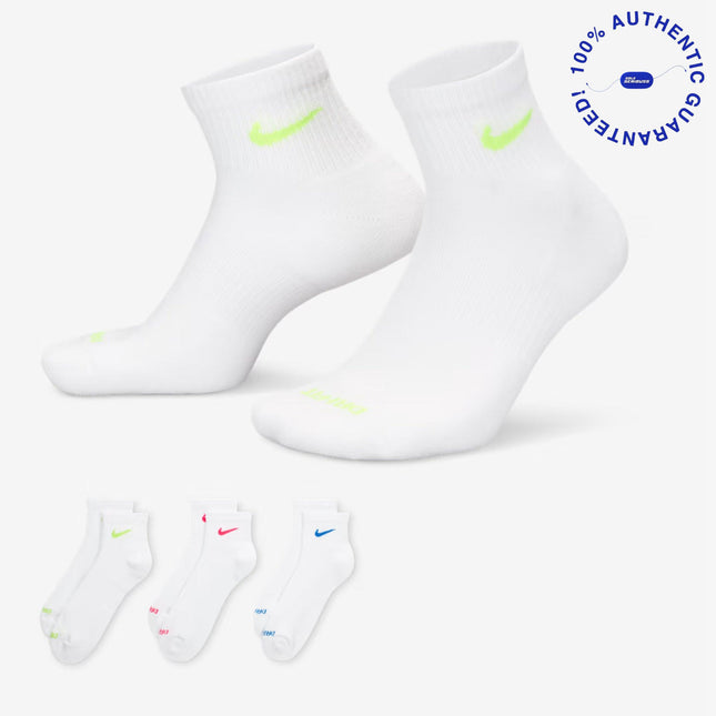 Nike Everyday Plus Cushioned Mid Training Ankle Socks (3 Pack) White / Multicolor | SOLE SERIOUSS [1]