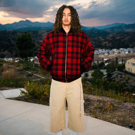 ProjectCapri 'Running Man' Reversible Graffiti Bomber Jacket Red Plaid / Denim (Edition of 150) | SOLE SERIOUSS [6]