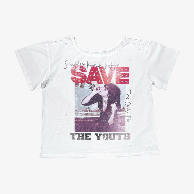 ProjectCapri 'Save the Youth' Rhinestone T-Shirt White | SOLE SERIOUSS [1]