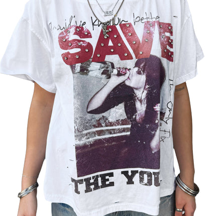 ProjectCapri 'Save the Youth' Rhinestone T-Shirt White | SOLE SERIOUSS [3]