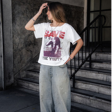 ProjectCapri 'Save the Youth' Rhinestone T-Shirt White | SOLE SERIOUSS [5]