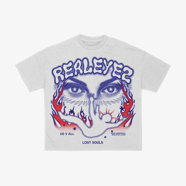 REALEYEZ 'Lost Soul / Amerikkka' Rhinestone Oversized Tee White - SOLE SERIOUSS (1)