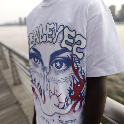 REALEYEZ 'Lost Soul / Amerikkka' Rhinestone Oversized Tee White - SOLE SERIOUSS (3)