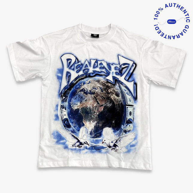 REALEYEZ 'Money Runs The World / You Can't Pay God Wit It' Oversized Tee White / Blue | SOLE SERIOUSS [1]