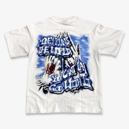 REALEYEZ 'Money Runs The World / You Can't Pay God Wit It' Oversized Tee White / Blue | SOLE SERIOUSS [2]