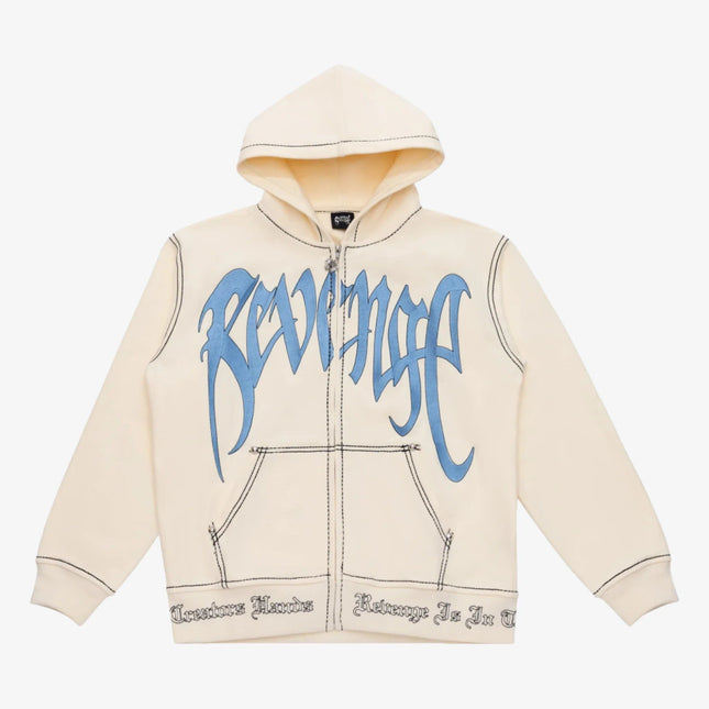 Revenge 'Contrast Embroidered' Zip Hoodie Cream / Blue - SOLE SERIOUSS (1)