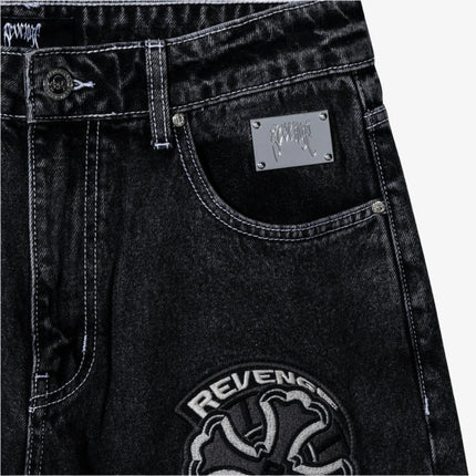 Revenge 'Moto Patch' Denim Pant Washed Black - SOLE SERIOUSS (4)