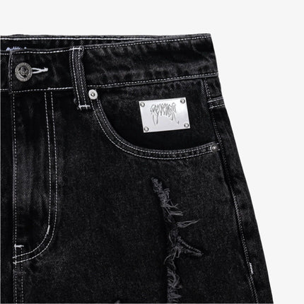 Revenge 'Spider Web Embroidered' Denim Short Black - SOLE SERIOUSS (3)