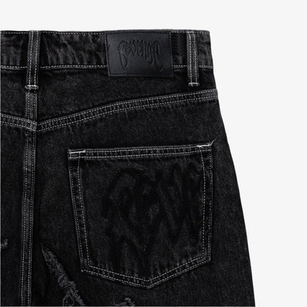 Revenge 'Spider Web Embroidered' Denim Short Black - SOLE SERIOUSS (4)