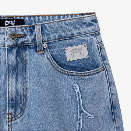 Revenge 'Spider Web Embroidered' Denim Short Indigo - SOLE SERIOUSS (3)