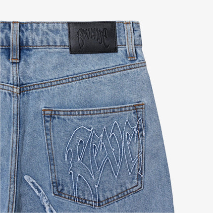 Revenge 'Spider Web Embroidered' Denim Short Indigo - SOLE SERIOUSS (4)