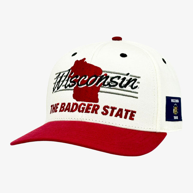 Shells Vintage Hat Co. 'Wisconsin / The Watt' 6-Panel Snapback Cream / Red | SOLE SERIOUSS [1]