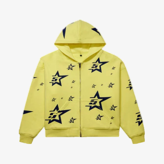 Sp5der '5 Star' Double Layer Zip Hoodie Yellow (FW23) SP5-YDLAYER-HD - SOLE SERIOUSS (1)