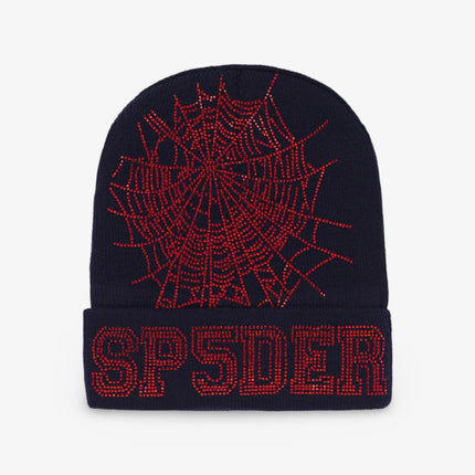 Sp5der 'Web' Rhinestone Beanie Navy / Red (SS24) U12BN002WBNR-OS - SOLE SERIOUSS (1)