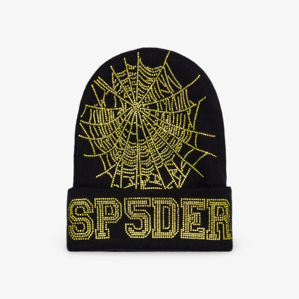 Sp5der 'Web' Rhinestone Beanie Onyx / Yellow (SS24) U12BN002WBBY - SOLE SERIOUSS (1)