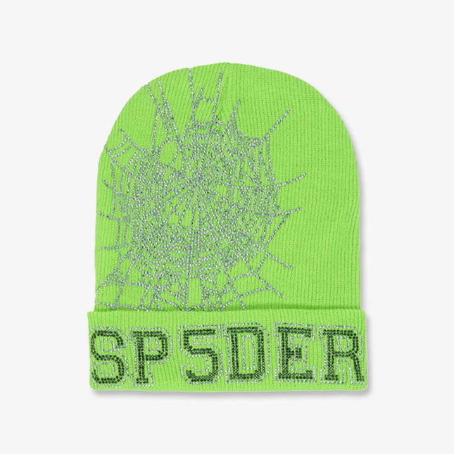 Sp5der 'Web' Rhinestone Beanie Slime Green SS23 - SOLE SERIOUSS (1)