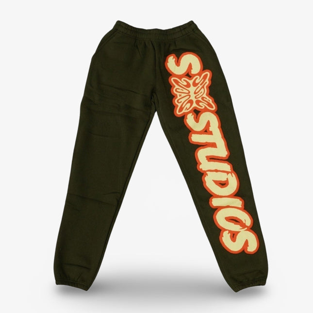 Stainbandz Puff Print Sweatpants 'SB Studios' Olive Green / Orange - SOLE SERIOUSS (1)