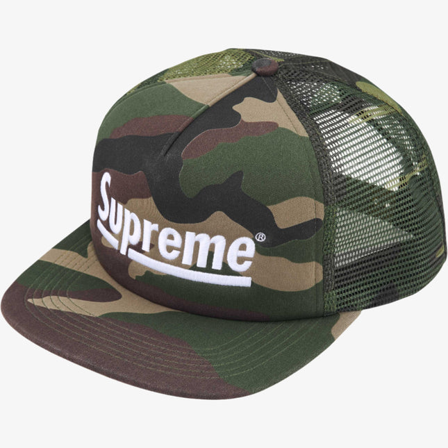 Supreme 5-Panel Mesh Snapback Trucker Hat 'Underline' Woodland Camo (FW24) - SOLE SERIOUSS (1)