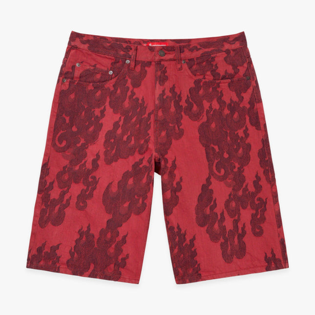 Supreme Baggy Denim Short 'Flames Jacquard' Washed Red (SS23) - SOLE SERIOUSS (1)