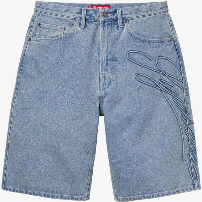 Supreme Baggy Denim Short 'Script' Washed Indigo (SS24) - SOLE SERIOUSS (1)