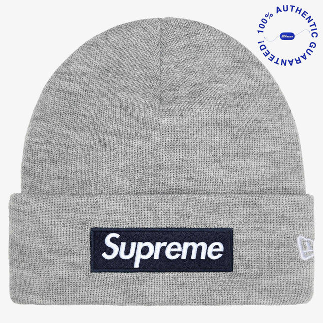 Supreme Beanie 'Box Logo' Heather Grey / Navy Blue (FW25) | SOLE SERIOUSS [1]