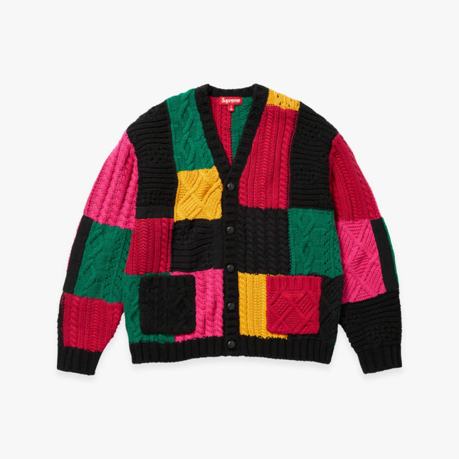 Supreme Cable Knit Cardigan 'Patches' Black (FW23) - SOLE SERIOUSS (1)