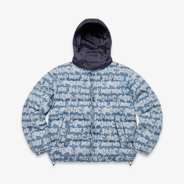 Supreme Fat Tip Jacquard Denim Puffer Jacket Blue (SS22) - SOLE SERIOUSS (1)