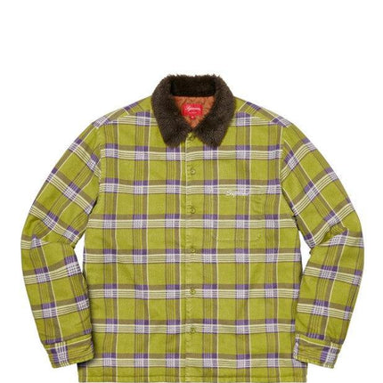 Supreme Faux Fur Collar Flannel Shirt Bright Olive FW21 - SOLE SERIOUSS (1)