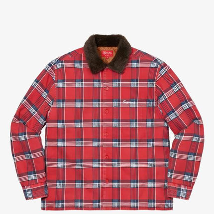 Supreme Faux Fur Collar Flannel Shirt Red (FW21) - SOLE SERIOUSS (1)