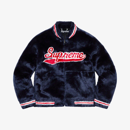 Supreme Faux Fur Varsity Jacket Navy (SS20) - SOLE SERIOUSS (1)