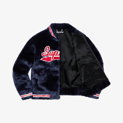 Supreme Faux Fur Varsity Jacket Navy (SS20) - SOLE SERIOUSS (2)