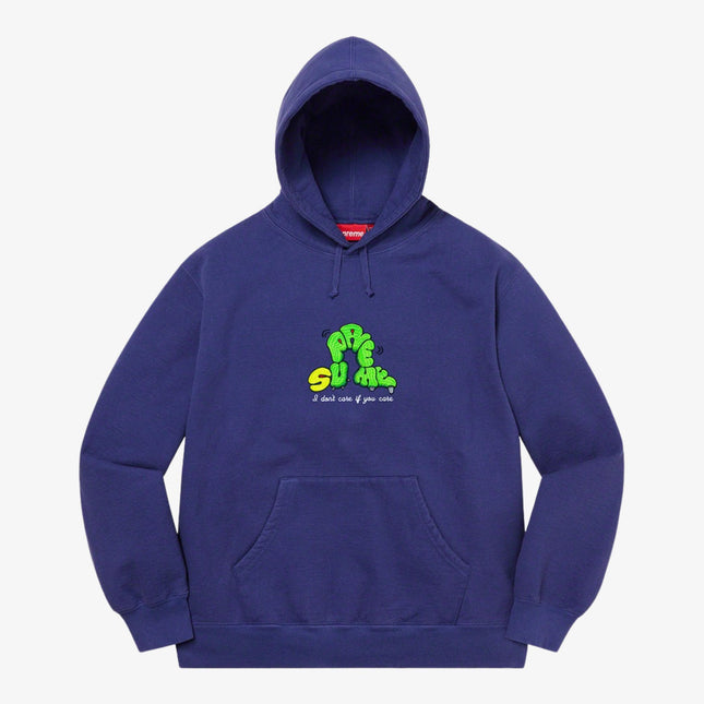 Supreme Hooded Sweatshirt 'Don't Care' Washed Navy (SS21) - SOLE SERIOUSS (1)