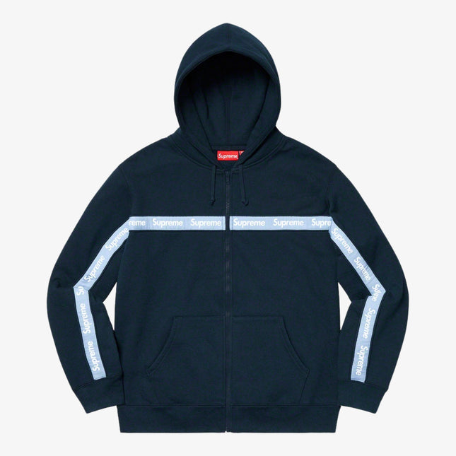 Supreme Hooded Sweatshirt 'Text Stripe' Navy (FW19) - SOLE SERIOUSS (1)