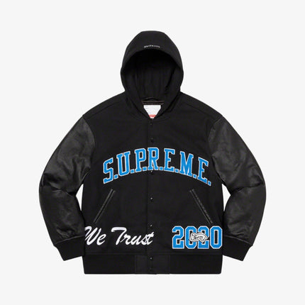 Supreme Hooded Varsity Jacket 'King' Black (FW20) - SOLE SERIOUSS (1)