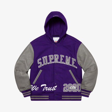 Supreme Hooded Varsity Jacket 'King' Purple (FW20) - SOLE SERIOUSS (1)