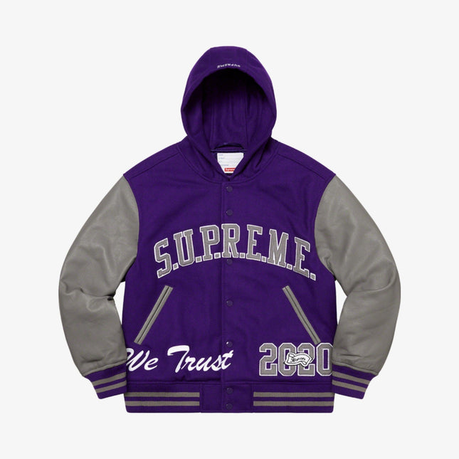 Supreme Hooded Varsity Jacket 'King' Purple (FW20) - SOLE SERIOUSS (1)