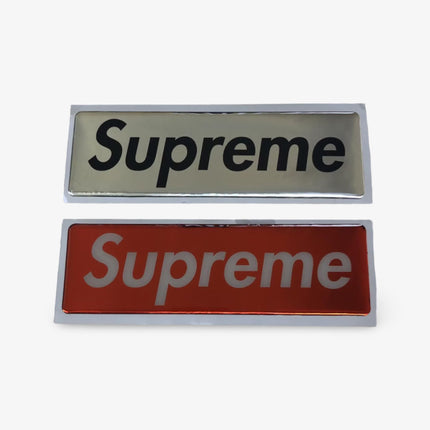 Supreme Sticker 'Box Logo Shiny Vinyl Plastic' (Set of 2) Silver / Red FW17 - SOLE SERIOUSS (1)