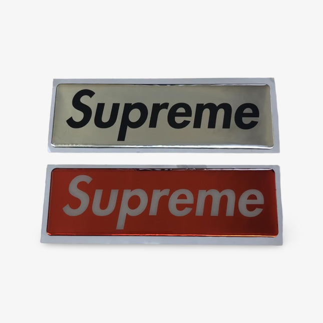 Supreme Sticker 'Box Logo Shiny Vinyl Plastic' (Set of 2) Silver / Red FW17 - SOLE SERIOUSS (1)