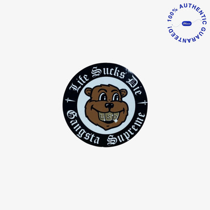 Supreme Sticker 'Life Sucks Die Gangsta Bear' Black / White (FW18) | SOLE SERIOUSS [1]