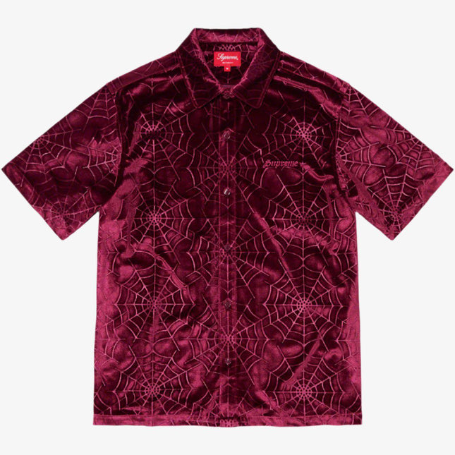 Supreme Velvet S/S Shirt 'Spider Web' Burgundy (FW21) - SOLE SERIOUSS (1)