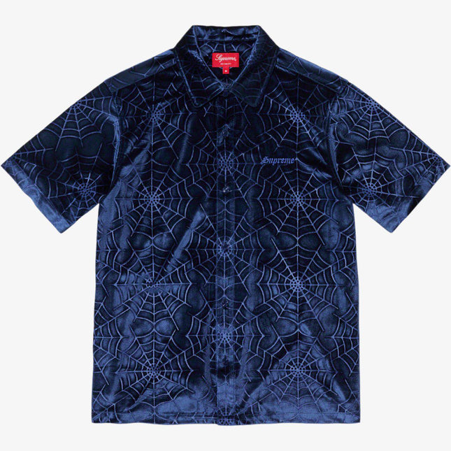 Supreme Velvet S/S Shirt 'Spider Web' Navy (FW21) - SOLE SERIOUSS (1)