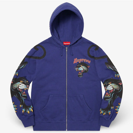 Supreme Zip Up Hooded Sweatshirt 'Panther' Washed Navy (SS21) - SOLE SERIOUSS (1)