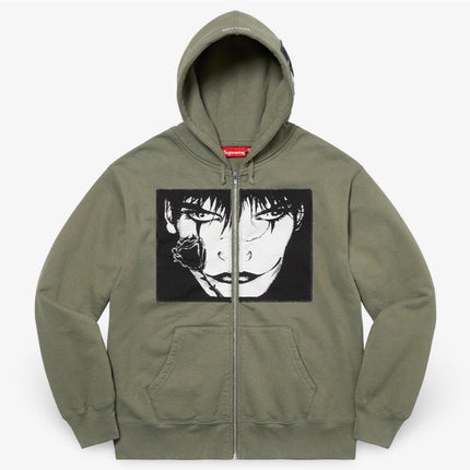 Supreme Zip Up Hooded Sweatshirt 'The Crow' Light Olive (FW21) - SOLE SERIOUSS (1)