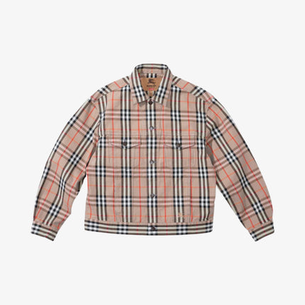 Supreme x Burberry Denim Trucker Jacket Beige (SS22) - SOLE SERIOUSS (1)