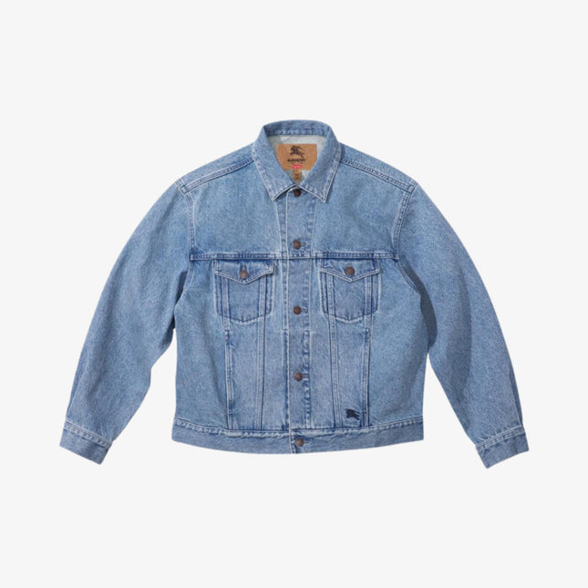 Supreme x Burberry Denim Trucker Jacket Washed Blue (SS22) - SOLE SERIOUSS (1)