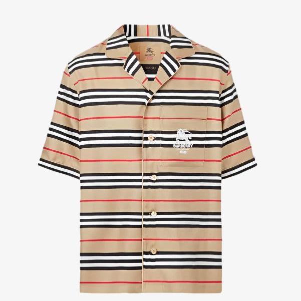 Supreme x Burberry Icon Silk Pajama Shirt Beige (SS22) - SOLE SERIOUSS (1)