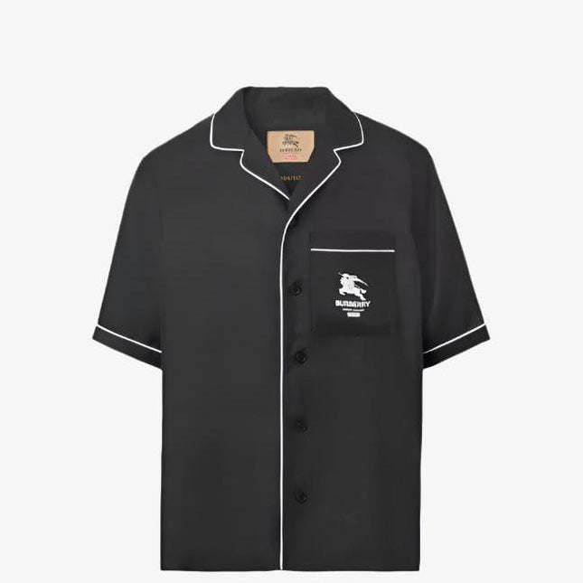 Supreme x Burberry Icon Silk Pajama Shirt Black (SS22) - SOLE SERIOUSS (1)