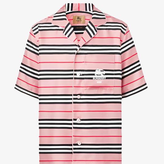 Supreme x Burberry Icon Silk Pajama Shirt Pink (SS22) - SOLE SERIOUSS (1)